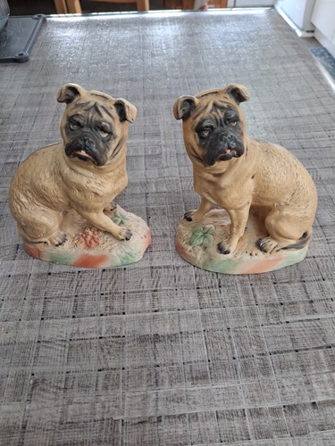 13cm antique brown ceramic pug - antique,