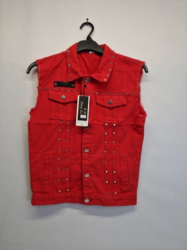 Red studded denim - denim, mens