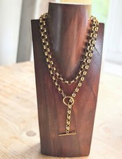 Gold lariat drop bar - t,