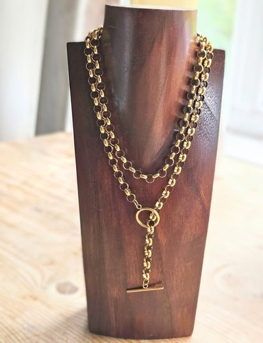 Gold lariat drop bar - t,