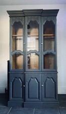 Stunning Vintage Blue Glass Fronted Cabinet, Bookcase, Dresser