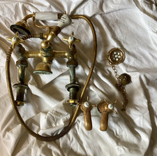 Vintage Brass Bath Mixer Taps + pair brass basin taps, fair condition to restore