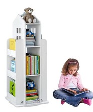 Kids Children Bookshelf Wood House Bookcase Rotate Shelf Storage Rack Organiser