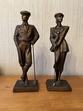 Pair of Tall Austin Golf Figurines Bronze Finish Vintage Style Decorative