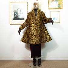 Vintage 60s Leopard Faux Fur Swing Coat | Dramatic Flared Silhouette Size M
