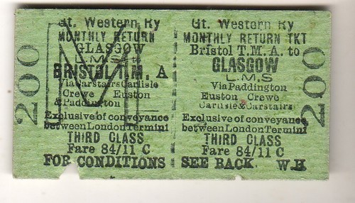 Railway ticket gwr - bristol, m