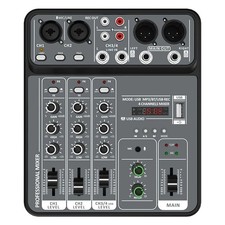 4 Channel Audio Mixer with 48V Phantom Power, USB, Bluetooth for Karaoke & DJ