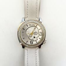 Marc Ecko E13524G2 Watch Skull Rhinestone Face White Leather Band Needs Battery