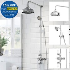 Traditional Thermostatic Shower Mixer Crosshead Valve Retro Round Drench Chrome