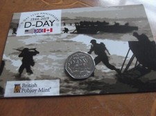 2019 D-Day 50p Colour USA UK Flag Coin Gibraltar Diamond Finish Mintage 2750 #3