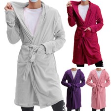 Soft Hooded Dressing Gown Bathrobe Housecoat Lightweight For Men Women Unisex UK