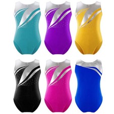 Gymnastics Leotards for Girls One-Piece Sleeveless Rhinestone Dance Tank Leotard