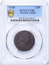 '1788' 1/2P Machin's Mills Colonial Half Penny VG08 PCGS 54132813