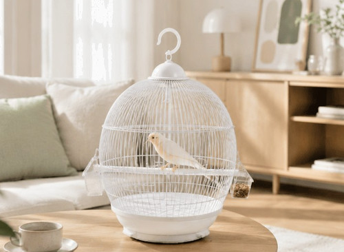 White round bird cage - white,