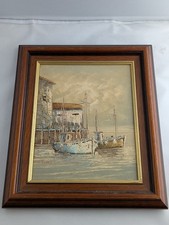 W Jones Oil Painting Harbour Scene Framed