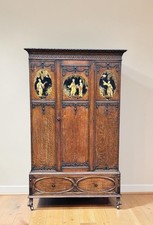 Edwardian oak wardrobe with - wardrobe,