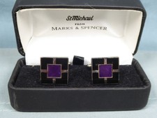 Vintage Marks & Spencer (M&S) Cufflinks - black and purple enamel