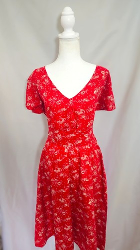 Toast red boat print cotton - red,