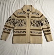 Pendleton Sweater Dude The Big Lebowski Men’s Medium Zip Up Tan Brown Westerly