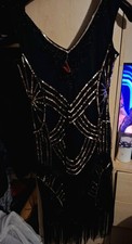 BNWT LADIES SIZE 12 BLACK SEQUIN FLAPPER DRESS 1920'S