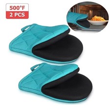 2Pcs Short Oven Gloves Heat Resistant Quilted Mitts Friendly for Cooking Baking!