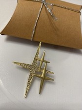 GOLD COLOURED WITH WHITE STONES TRIPLE STAR BROOCH BADGE PIN COMES GIFT WRAPPED