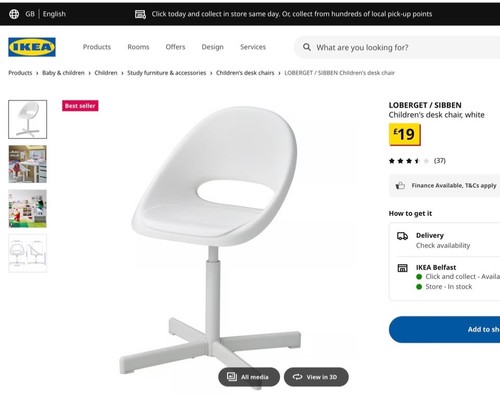 Ikea kids desk chair white - kids,