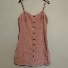 Dusky Pink 99% Cotton 1% Elastane Soft Fine Cord Pinafore Dress Size 12-14