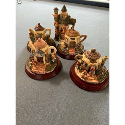 Teapot cottage bear figurines - teapot,