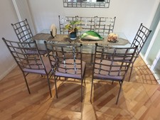 Beautiful Handmade 8-Seater Glass Dining Table with Lilac Chairs