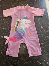 Pink unicorn mermaid short sleeve sunsafe swimsuit age 18-24 months from Matalan