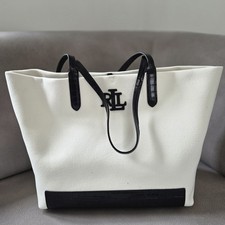 Ralph Lauren White Canvas Goldie Tote Bag 