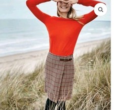 Boden British Tweed " Moon" Skirt  16L Black Terracotta Houndstooth Lined 