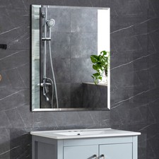 Plain HD Frameless Rectangle Wall Mounted Bathroom Mirror Bevelled Edge 40x60cm