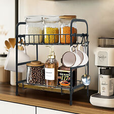 2 Tier Coffee Bar Station Organizer Mug Tree Rack Cup Holder Stand with 12 Hooks