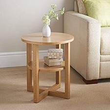 New Round Side Table Lamp Coffee Table Hallway Living Room Furniture 2 Tier Oak