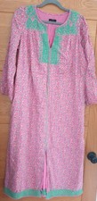 J.Crew Embroidered Tunic Dress Oversized Small Pink Vines Block Print 46" Chest 