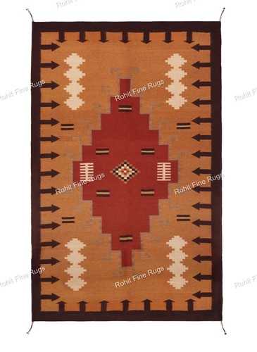Handwoven wool navajo rug - navajo,
