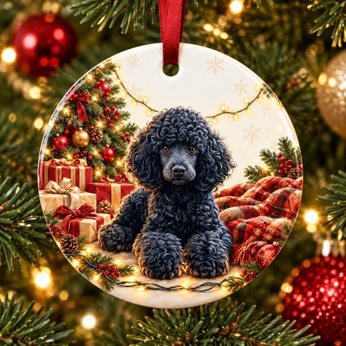 Black poodle christmas - black,