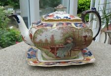 RARE Antique S.H & Sons Sampson Hancock England China DOROTHY Teapot & Tray