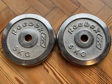 Reebok rare chromed Weight Plates  - 2 x 5kg cast iron for 1 inch Dumbbells