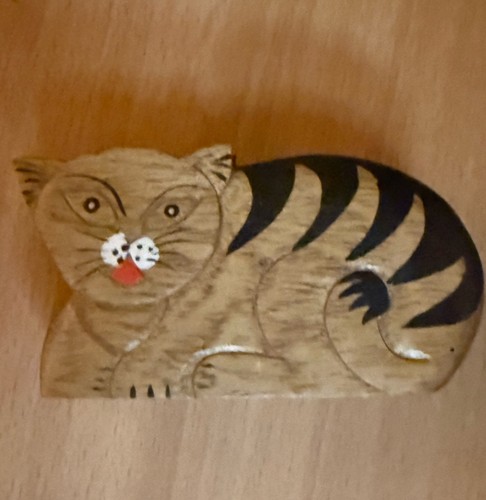 Hand carved cat small wooden - carved,