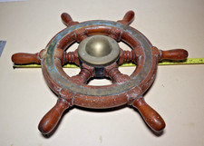 16.5" Ships wheel - Wooden with brass strips - tarnished