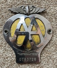 Vintage Original AA Members Car Badge With Serial Number. Highly Collectable.