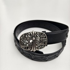 Chrome Hearts Style Black Cross Patch Belt Gothic Streetwear Belt 28-36 Waist 