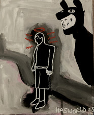 Hasworld shadow creature modern abstract expressionism pop painting on canvas