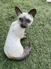 Vintage Hand Modelled/ Painted  Siamese Cat Blue Eyes ‘One Off ‘ Original 6x4”