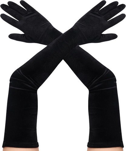 Black long gloves velvet - gloves,