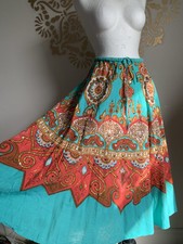 KUSHI Flared Ethnic Skirt 12 Tribal Vintage Boho party cocktail evening Aztec