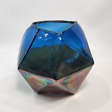 Blue rainbow  6" Irregular Shape Glass Geometric Vase Blue Petrol